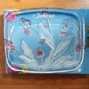 Mikasa Clear Glass Tray with Tulip Floral Accents